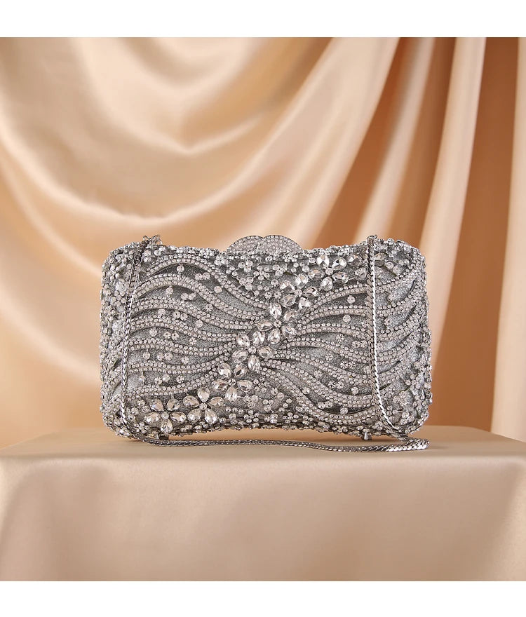 Women Crystal Minaudiere Clutch bags Evening Bag Diamond Wedding Party Handbag Purse Gold Silver crossbody bags shoulder bag