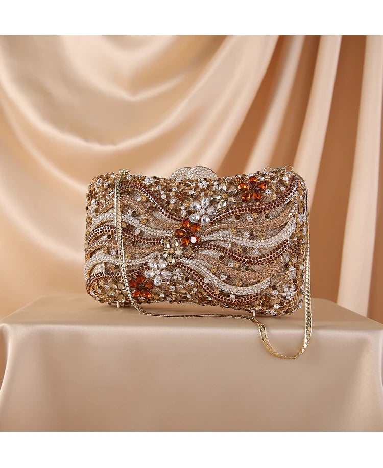 Women Crystal Minaudiere Clutch bags Evening Bag Diamond Wedding Party Handbag Purse Gold Silver crossbody bags shoulder bag