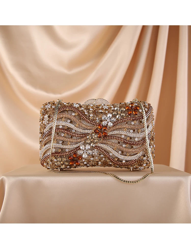 Women Crystal Minaudiere Clutch bags Evening Bag Diamond Wedding Party Handbag Purse Gold Silver crossbody bags shoulder bag