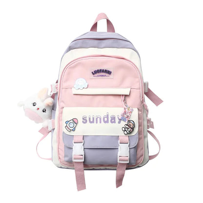 Women Cute Badge Backpack Student Harajuku Fashion Ladies Trendy Book Bag Female College Laptop Backpack Girl Kawaii  School Bag