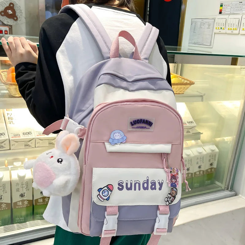 Women Cute Badge Backpack Student Harajuku Fashion Ladies Trendy Book Bag Female College Laptop Backpack Girl Kawaii  School Bag