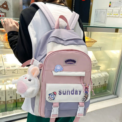 Women Cute Badge Backpack Student Harajuku Fashion Ladies Trendy Book Bag Female College Laptop Backpack Girl Kawaii  School Bag