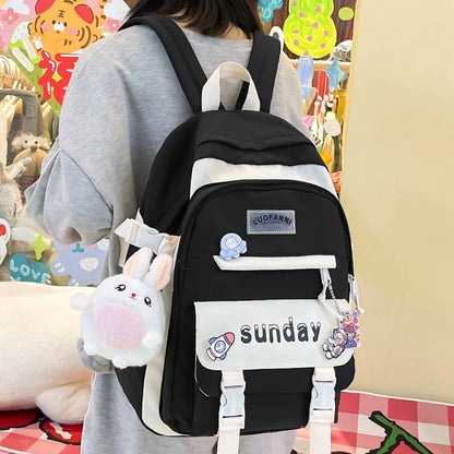 Women Cute Badge Backpack Student Harajuku Fashion Ladies Trendy Book Bag Female College Laptop Backpack Girl Kawaii  School Bag
