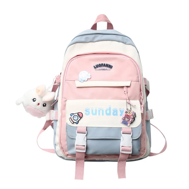 Women Cute Badge Backpack Student Harajuku Fashion Ladies Trendy Book Bag Female College Laptop Backpack Girl Kawaii  School Bag