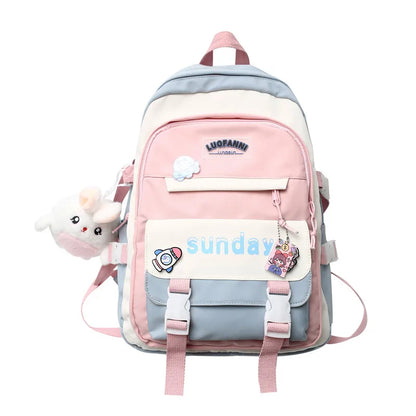 Women Cute Badge Backpack Student Harajuku Fashion Ladies Trendy Book Bag Female College Laptop Backpack Girl Kawaii  School Bag