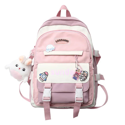 Women Cute Badge Backpack Student Harajuku Fashion Ladies Trendy Book Bag Female College Laptop Backpack Girl Kawaii  School Bag