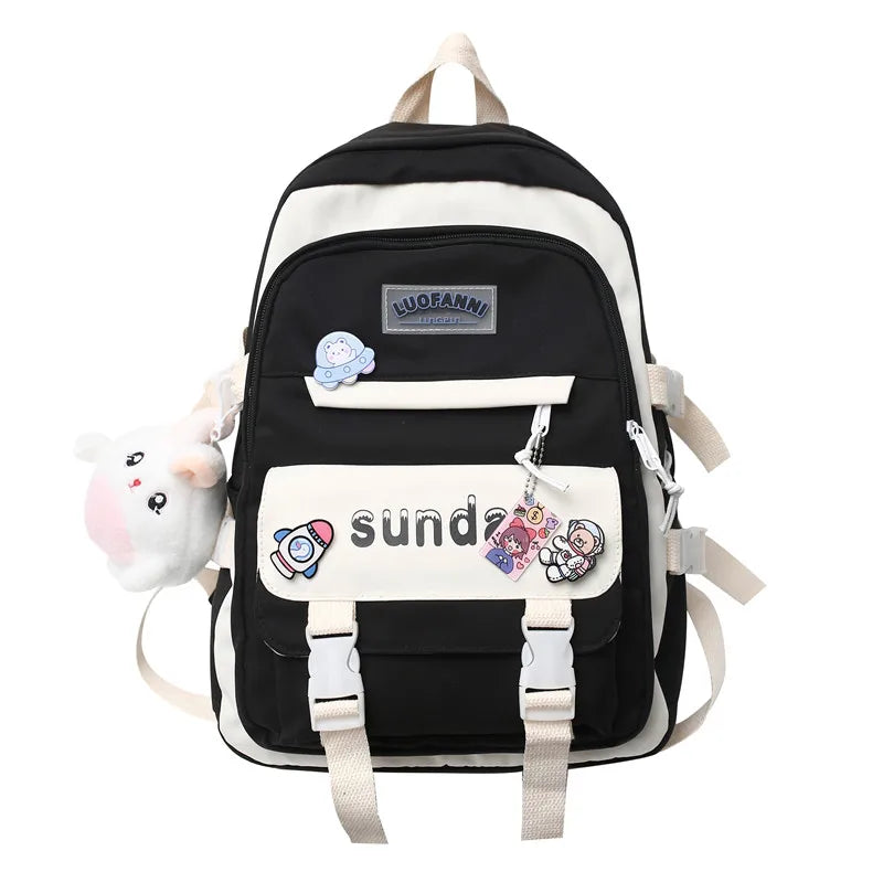 Women Cute Badge Backpack Student Harajuku Fashion Ladies Trendy Book Bag Female College Laptop Backpack Girl Kawaii  School Bag