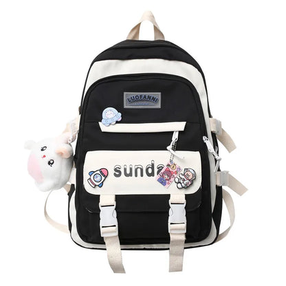 Women Cute Badge Backpack Student Harajuku Fashion Ladies Trendy Book Bag Female College Laptop Backpack Girl Kawaii  School Bag