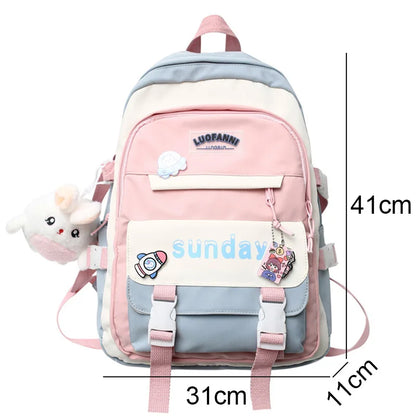 Women Cute Badge Backpack Student Harajuku Fashion Ladies Trendy Book Bag Female College Laptop Backpack Girl Kawaii  School Bag