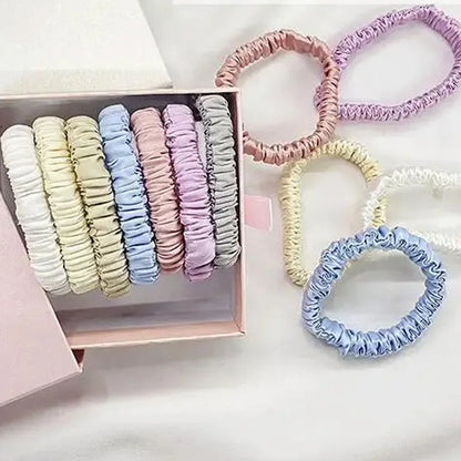 Women Elastic Hairband Hair Accessories Silk Satin Scrunchies Women Solid Color Hair Rope