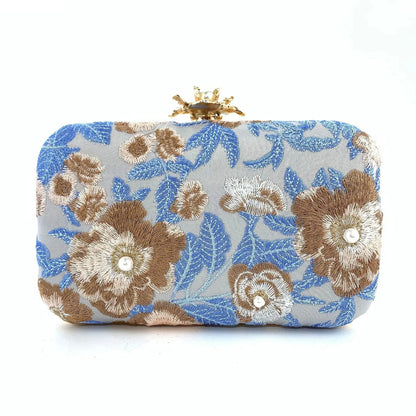 Women Embroidery Flowers Evening Clutch Bags Diamond Banquet Shoulder Bags Wedding Dinner Wallets Purse 3 Colors