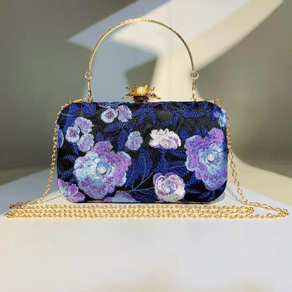 Women Embroidery Flowers Evening Clutch Bags Diamond Banquet Shoulder Bags Wedding Dinner Wallets Purse 3 Colors