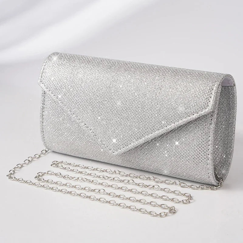 Women Envelope Evening Bag Glitter Chain Shoulder Bags Brand Luxury Silver Long Purse Female Wedding Party Clutches Mini Handbag