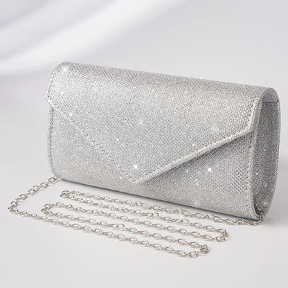 Women Envelope Evening Bag Glitter Chain Shoulder Bags Brand Luxury Silver Long Purse Female Wedding Party Clutches Mini Handbag