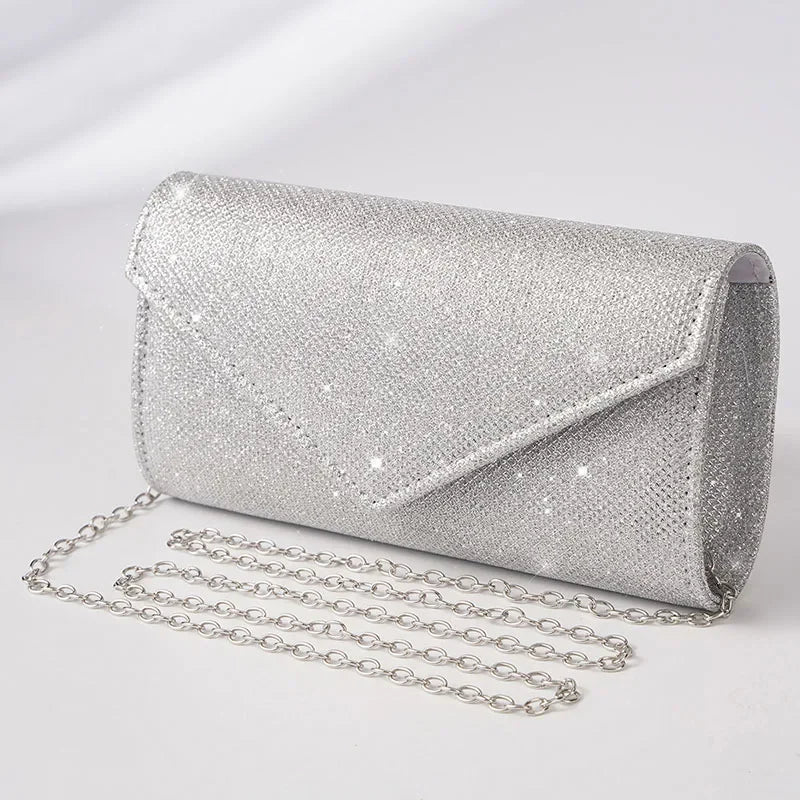 Women Envelope Evening Bag Glitter Chain Shoulder Bags Brand Luxury Silver Long Purse Female Wedding Party Clutches Mini Handbag
