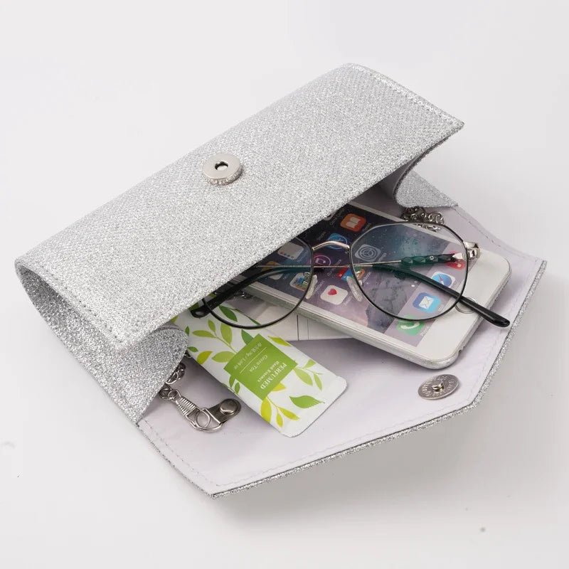Women Envelope Evening Bag Glitter Chain Shoulder Bags Brand Luxury Silver Long Purse Female Wedding Party Clutches Mini Handbag