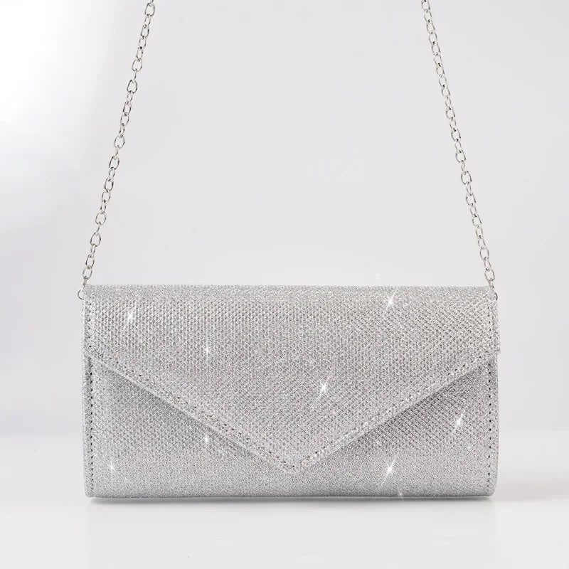 Women Envelope Evening Bag Glitter Chain Shoulder Bags Brand Luxury Silver Long Purse Female Wedding Party Clutches Mini Handbag
