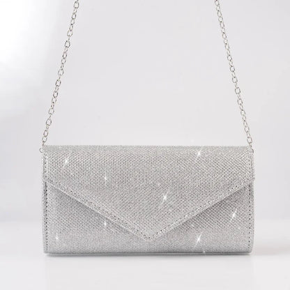 Women Envelope Evening Bag Glitter Chain Shoulder Bags Brand Luxury Silver Long Purse Female Wedding Party Clutches Mini Handbag