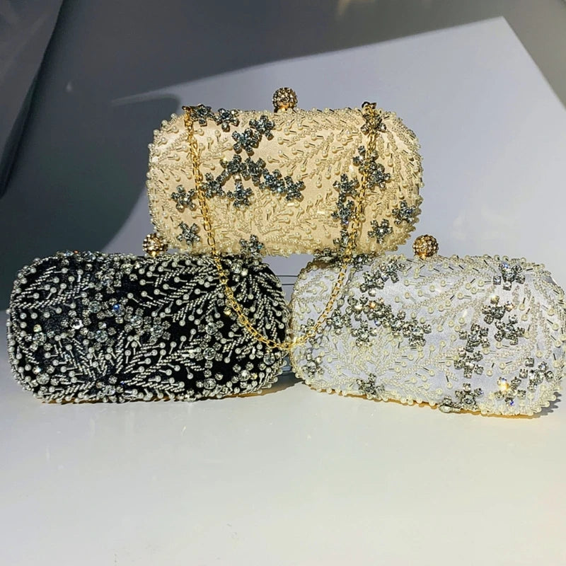 Women Evening Bag Embroidery Purse Detachable Chain Elegant Shoulder Bags Handbag Luxury Crossbody Clutch Party Purse