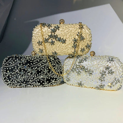 Women Evening Bag Embroidery Purse Detachable Chain Elegant Shoulder Bags Handbag Luxury Crossbody Clutch Party Purse