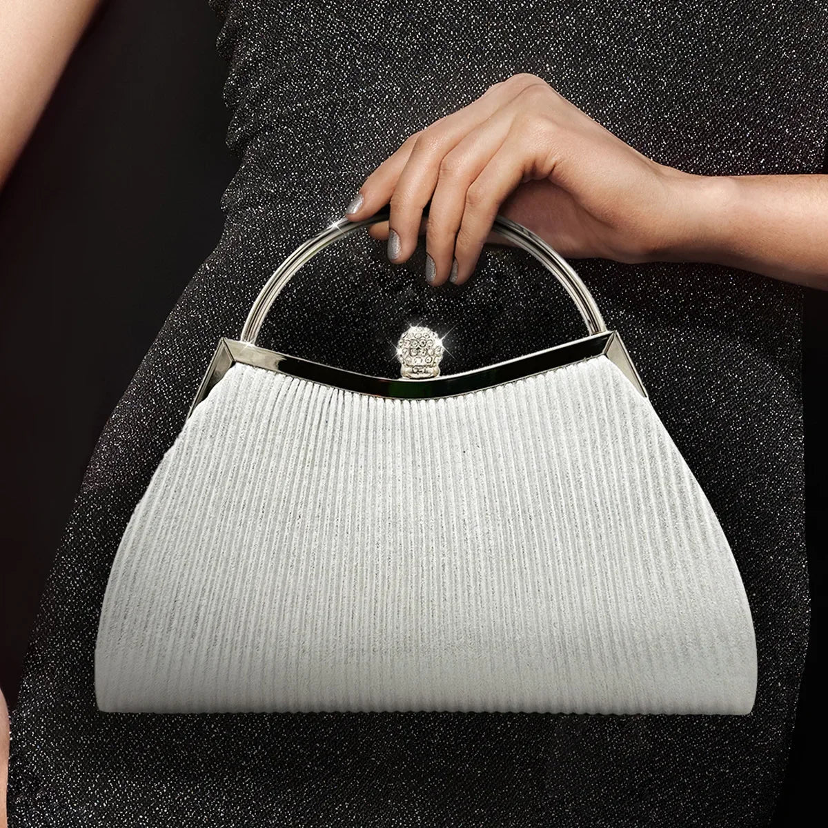 Women Evening Clutch Bag Rhinestone Prom Handbag Chain Shoulder Crossbody Bags Luxury Designer Purse Pleated Tote Bags Aesthetic