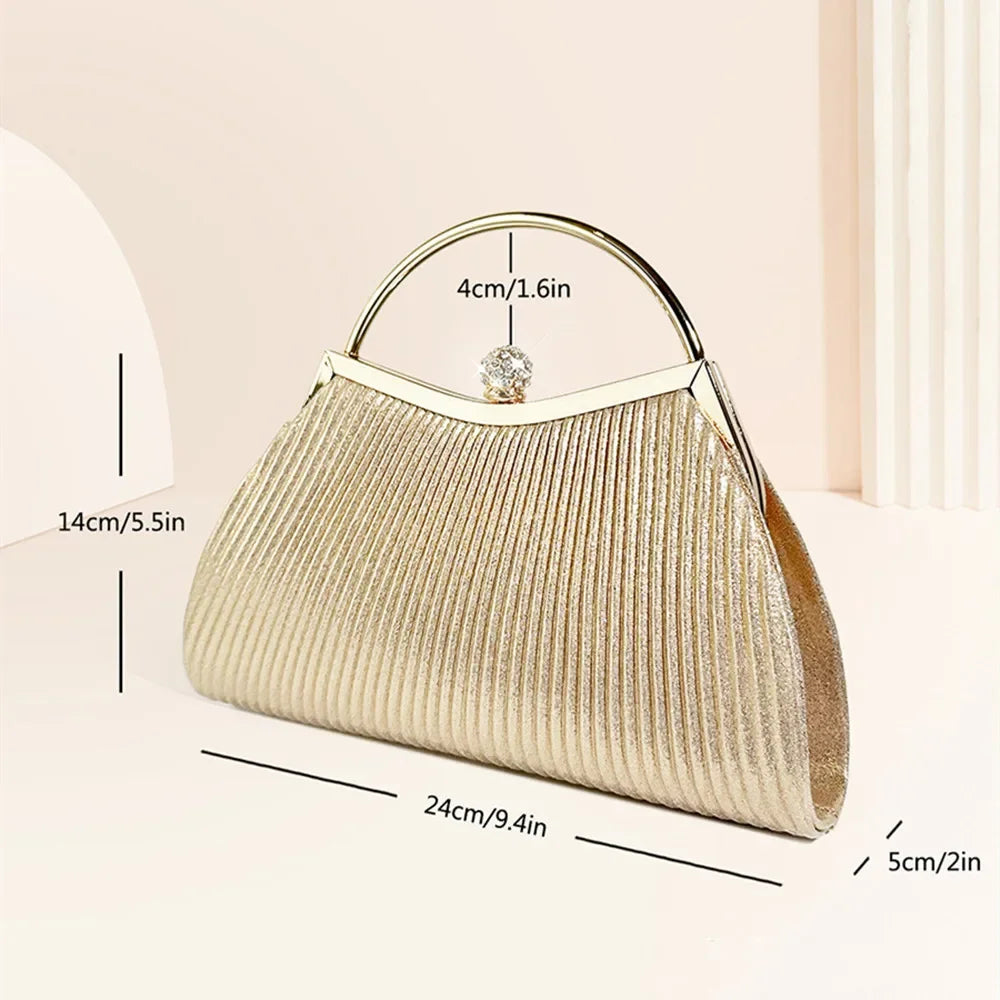 Women Evening Clutch Bag Rhinestone Prom Handbag Chain Shoulder Crossbody Bags Luxury Designer Purse Pleated Tote Bags Aesthetic