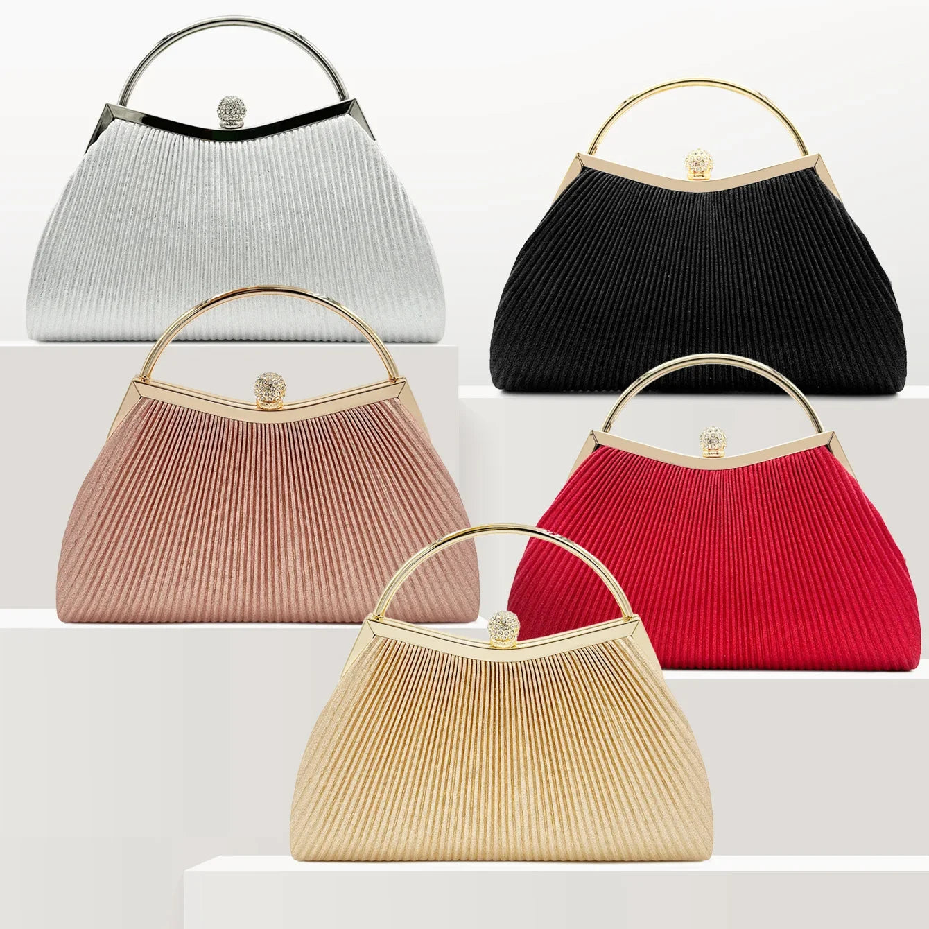 Women Evening Clutch Bag Rhinestone Prom Handbag Chain Shoulder Crossbody Bags Luxury Designer Purse Pleated Tote Bags Aesthetic