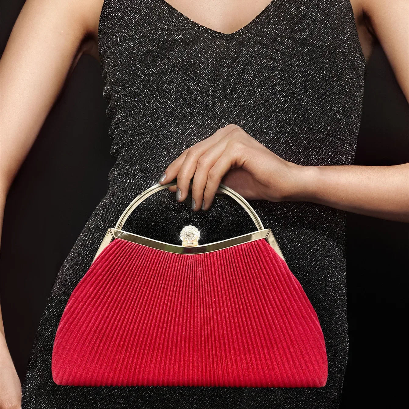 Women Evening Clutch Bag Rhinestone Prom Handbag Chain Shoulder Crossbody Bags Luxury Designer Purse Pleated Tote Bags Aesthetic