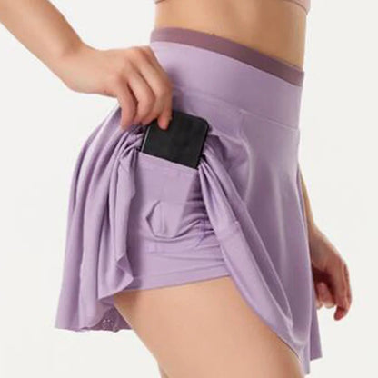 Women Fake two pieces Skirt Quick-Srying Ventilate Sporty Skirt With Pocket