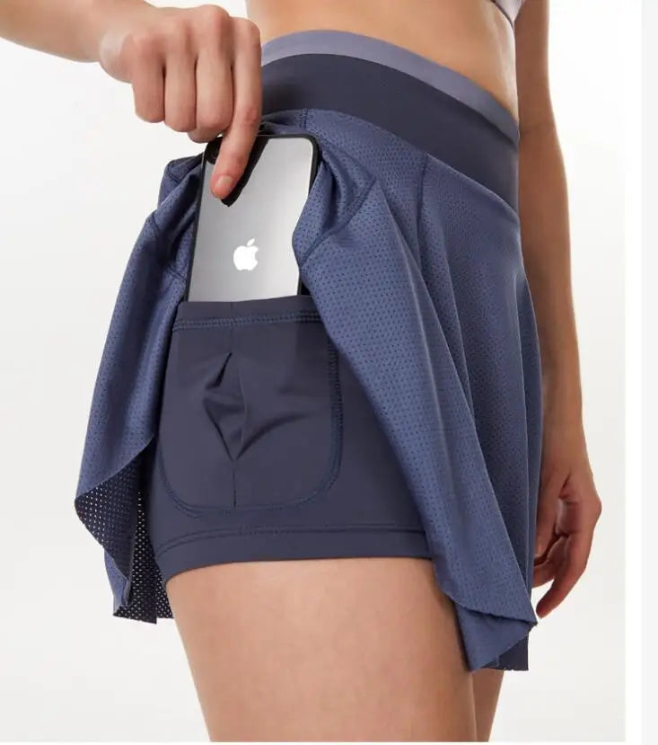 Women Fake two pieces Skirt Quick-Srying Ventilate Sporty Skirt With Pocket