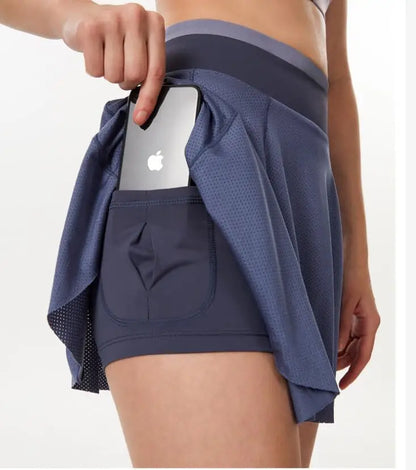 Women Fake two pieces Skirt Quick-Srying Ventilate Sporty Skirt With Pocket