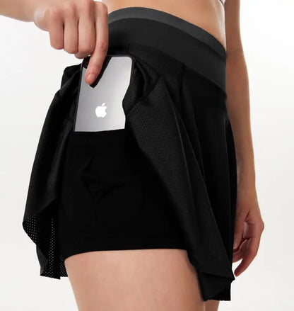 Women Fake two pieces Skirt Quick-Srying Ventilate Sporty Skirt With Pocket