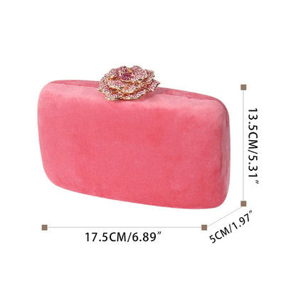 Women Fashion Evening Shoulder Bag Bridal Flower Lock Clutch Party Prom Wedding Crossbody Handbag Purse