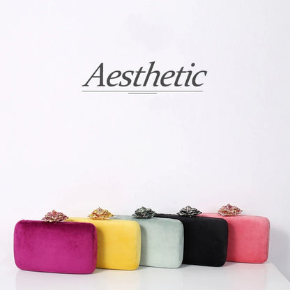 Women Fashion Evening Shoulder Bag Bridal Flower Lock Clutch Party Prom Wedding Crossbody Handbag Purse