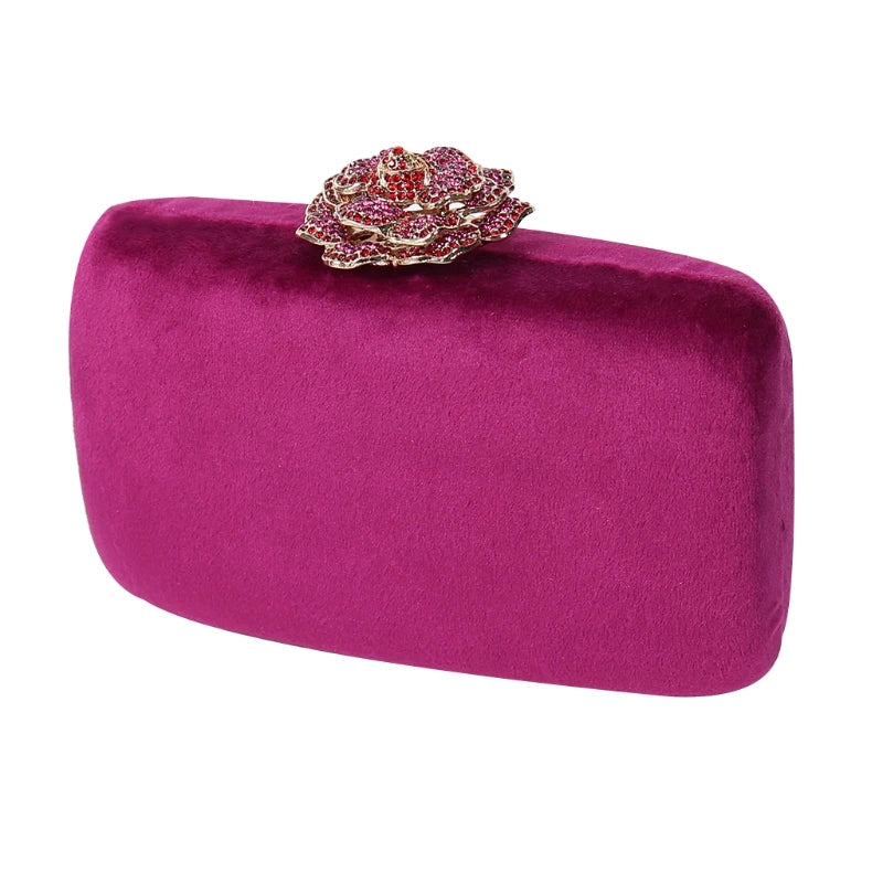 Women Fashion Evening Shoulder Bag Bridal Flower Lock Clutch Party Prom Wedding Crossbody Handbag Purse