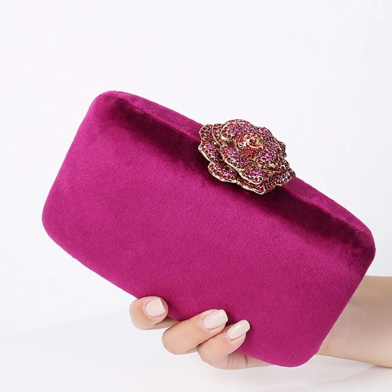 Women Fashion Evening Shoulder Bag Bridal Flower Lock Clutch Party Prom Wedding Crossbody Handbag Purse
