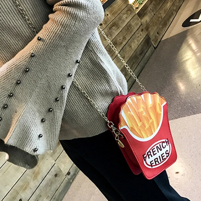Women Fashion Small Crossbody Bags Autumn Winter Shoulder Bag Cute French Fries Shape Ladies Phone Pouch Purse