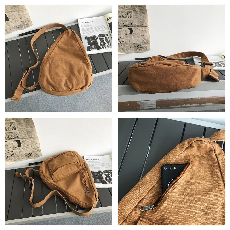 Women Fashion Trend Canvas Crossbody Bag Ladies New High Quality Solid Color Shoulder  Bag Ladies Large Capacity Chest Bag