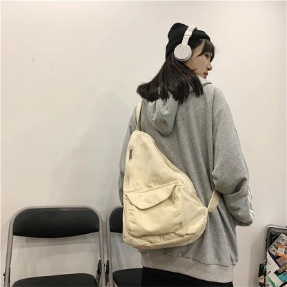 Women Fashion Trend Canvas Crossbody Bag Ladies New High Quality Solid Color Shoulder  Bag Ladies Large Capacity Chest Bag