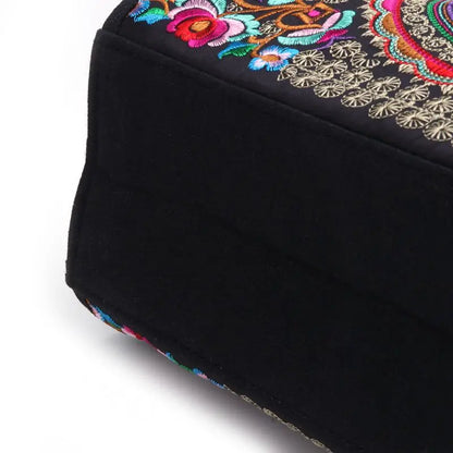 Women Floral Embroidered Handbag Ethnic Boho Canvas Shopping Tote Zipper Bag