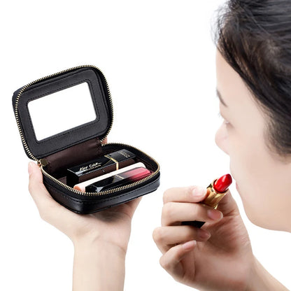 Women Genuine Leather Fashion Lingge Pattern Mini Makeup Bag Lipstick Storage Bags Portable Coins Wallet Small Cosmetic Bag Case