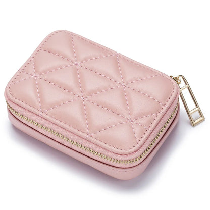 Women Genuine Leather Fashion Lingge Pattern Mini Makeup Bag Lipstick Storage Bags Portable Coins Wallet Small Cosmetic Bag Case