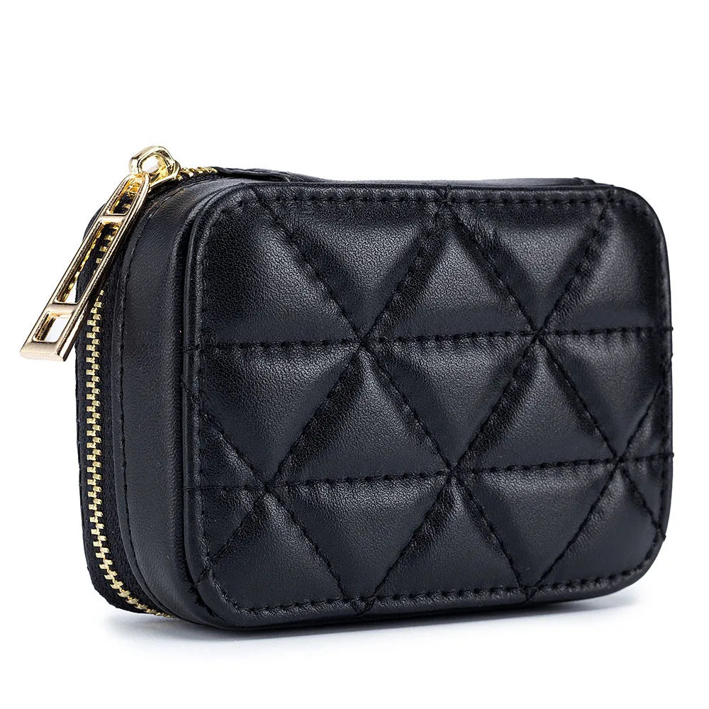 Women Genuine Leather Fashion Lingge Pattern Mini Makeup Bag Lipstick Storage Bags Portable Coins Wallet Small Cosmetic Bag Case