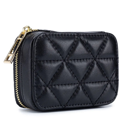 Women Genuine Leather Fashion Lingge Pattern Mini Makeup Bag Lipstick Storage Bags Portable Coins Wallet Small Cosmetic Bag Case