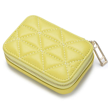 Women Genuine Leather Fashion Lingge Pattern Mini Makeup Bag Lipstick Storage Bags Portable Coins Wallet Small Cosmetic Bag Case