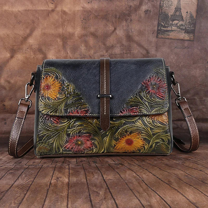 Women Genuine Leather One Shoulder Messenger Bags Buckle Lady Female Vintage Designer Luxury Cross Body Bag