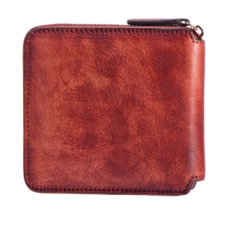 Women Genuine Leather Zipper Mini Wallet Handy Money Pocket Vintage Leisure Female Bifold Multi-Card Holder Coin Purse Bag