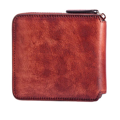 Women Genuine Leather Zipper Mini Wallet Handy Money Pocket Vintage Leisure Female Bifold Multi-Card Holder Coin Purse Bag