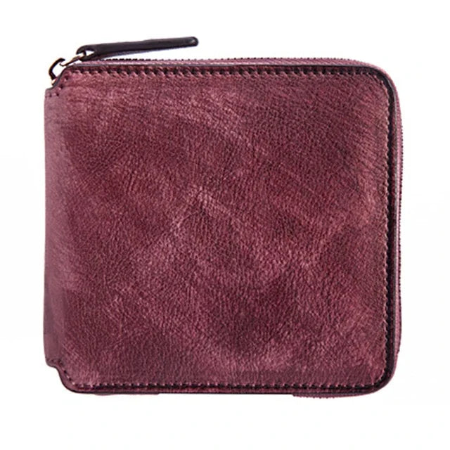 Women Genuine Leather Zipper Mini Wallet Handy Money Pocket Vintage Leisure Female Bifold Multi-Card Holder Coin Purse Bag