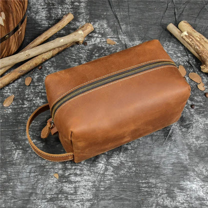 Women Genuine Wash Toiletry Organizer Toilet Cosmetic Bag Travel Purses Male Female Dopp Kits Men Leather